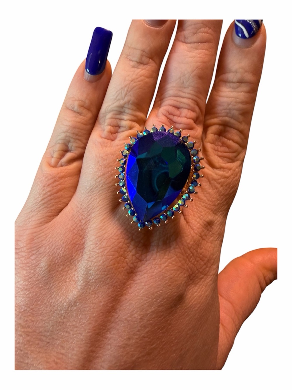 Teardrop Blue Aurora Crystal Statement Ring